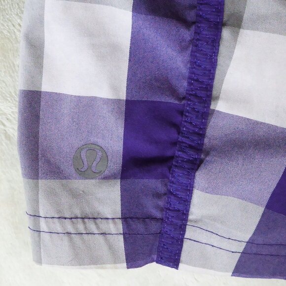 Lululemon plaid speed shorts with drawstring 30” waist Size 4 purple grey white - Picture 5 of 5